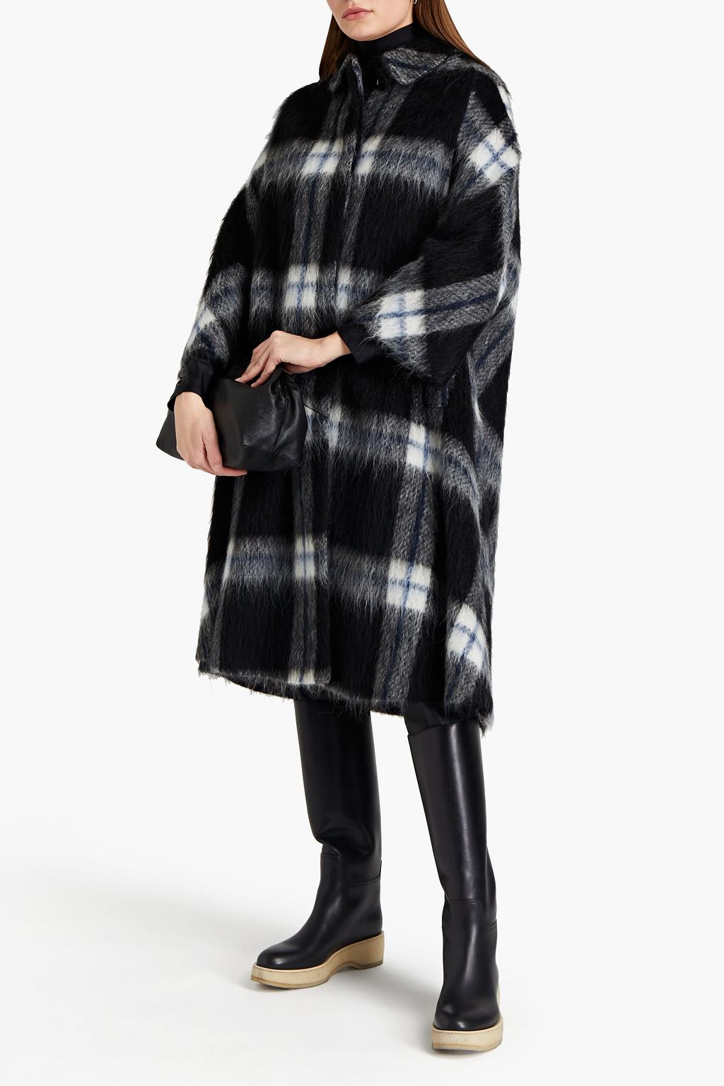 REDVALENTINO Brushed checked wool-blend coat