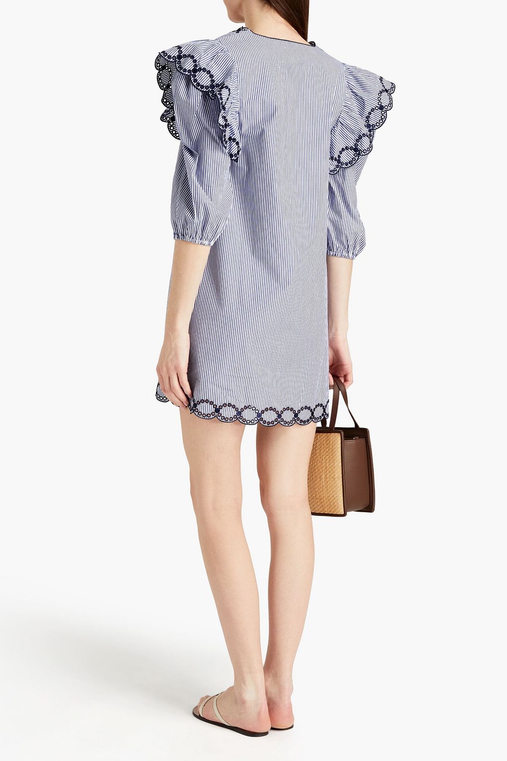 CLAUDIE PIERLOT Richesse broderie anglaise-trimmed striped cotton-poplin mini dress