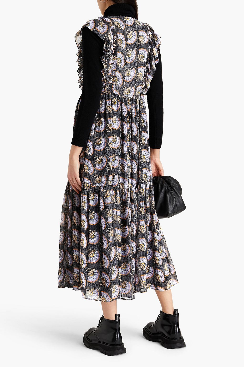CLAUDIE PIERLOT Recava gathered floral-print crepon midi dress