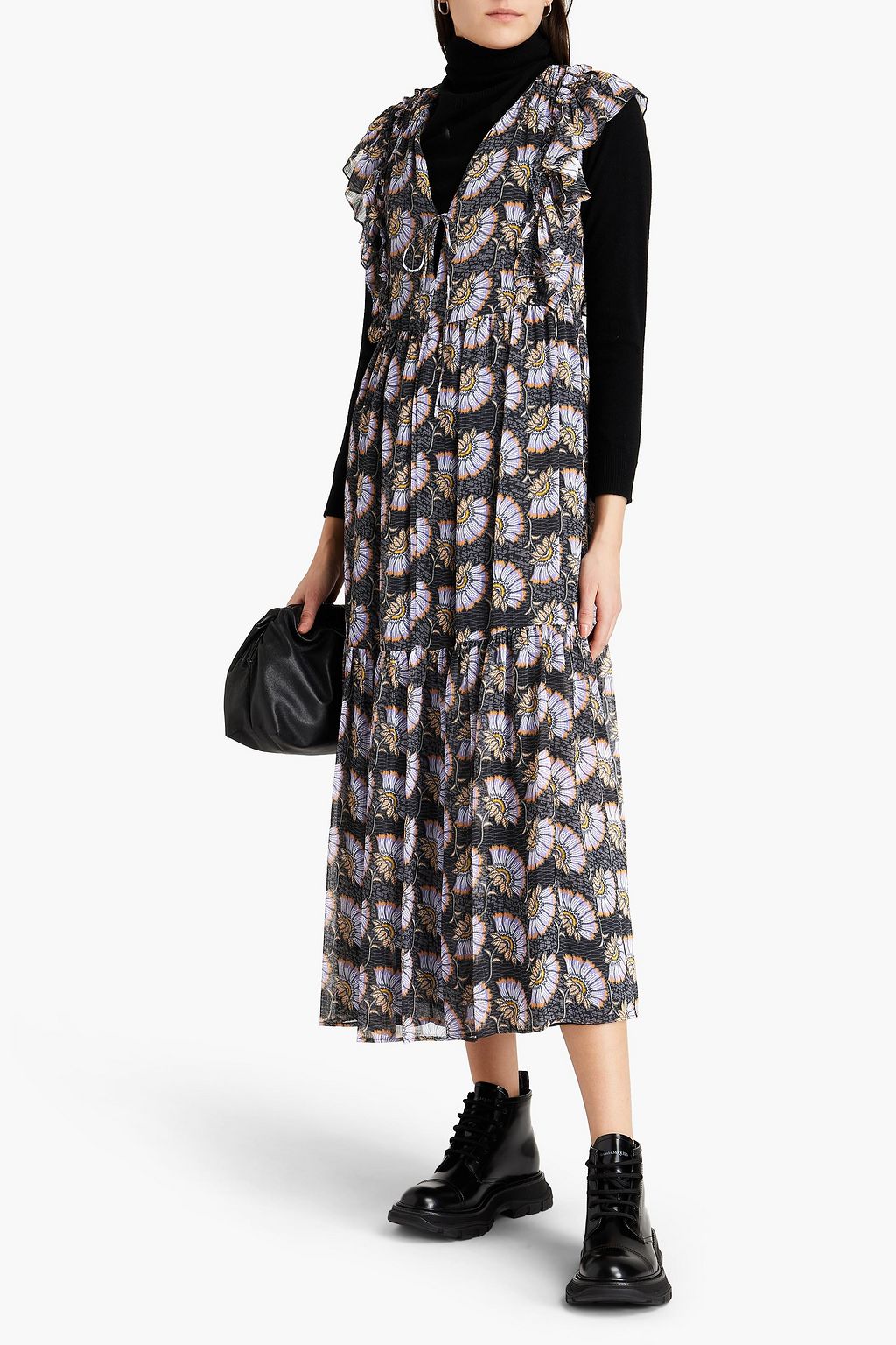 CLAUDIE PIERLOT Recava gathered floral-print crepon midi dress