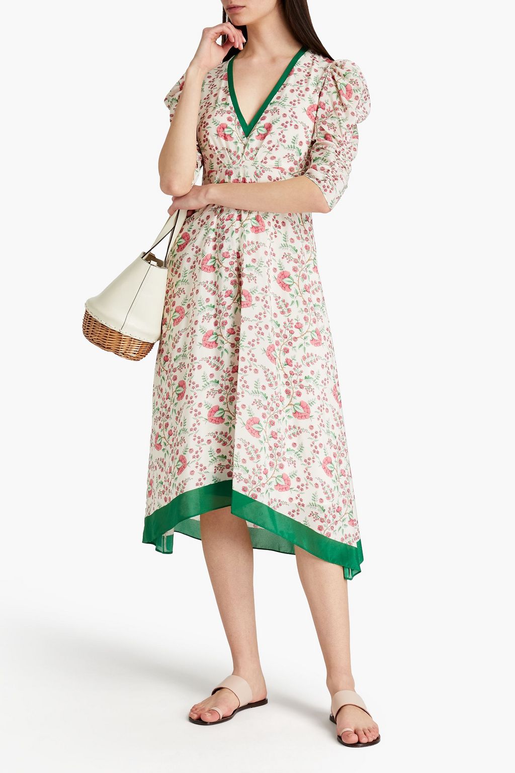 CLAUDIE PIERLOT Rolina asymmetric floral-print silk crepe de chine midi dress