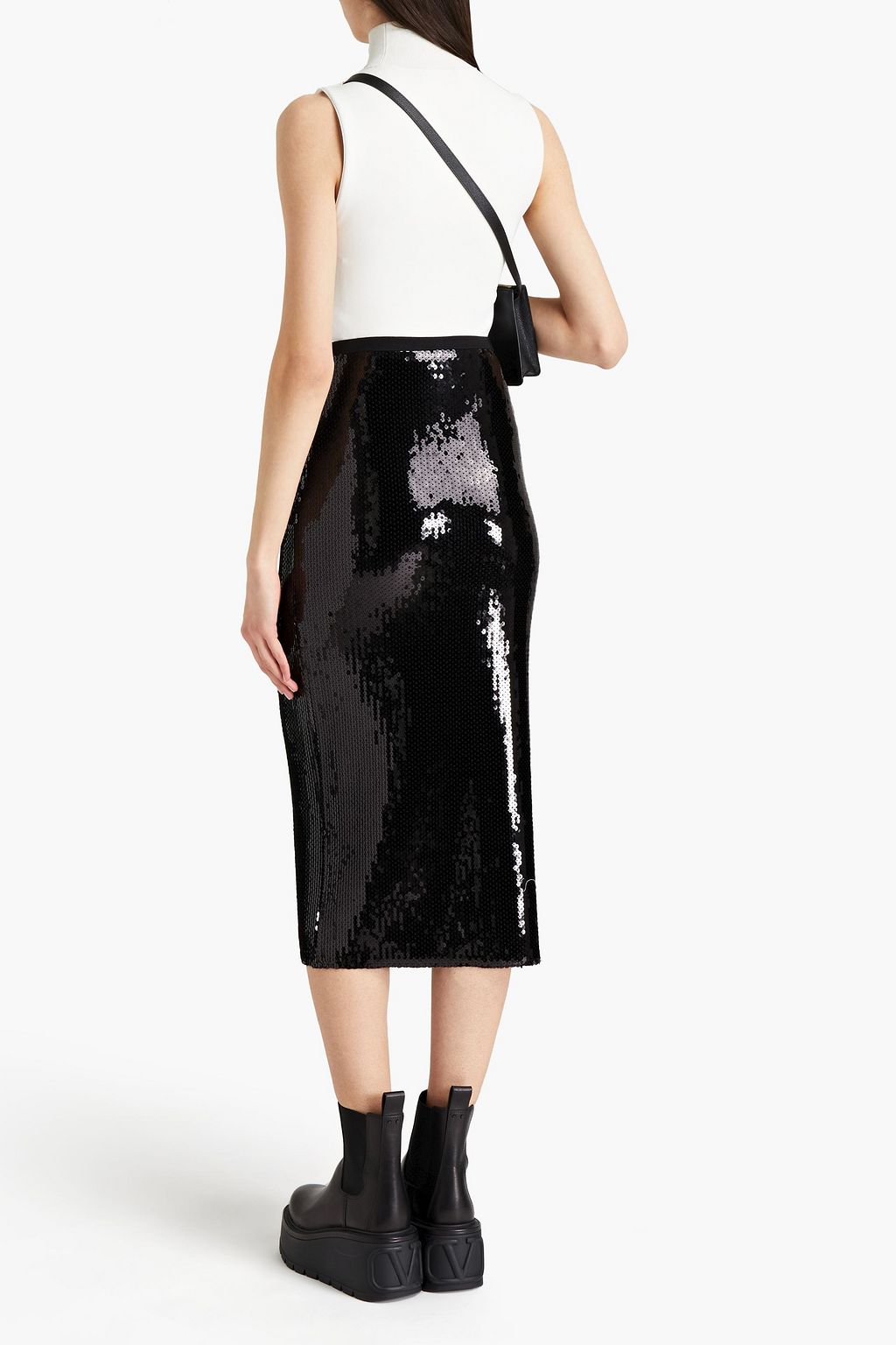 REDVALENTINO Sequined jersey midi pencil skirt