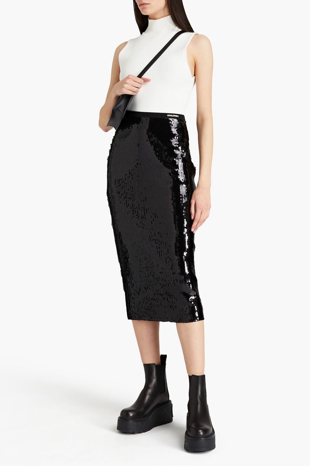 REDVALENTINO Sequined jersey midi pencil skirt