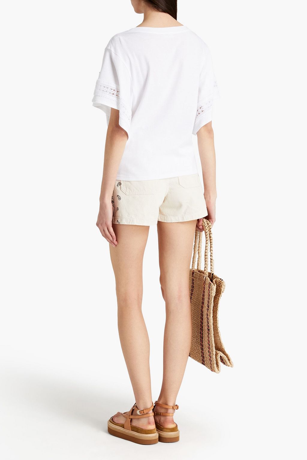 CLAUDIE PIERLOT Broderie anglaise-trimmed cotton-jersey T-shirt