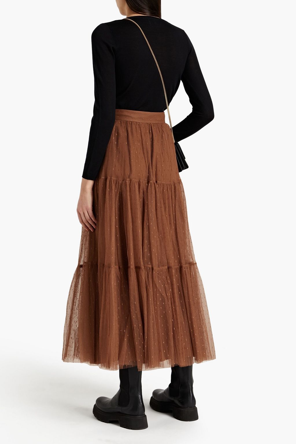 REDVALENTINO Tiered point d'espirit maxi skirt
