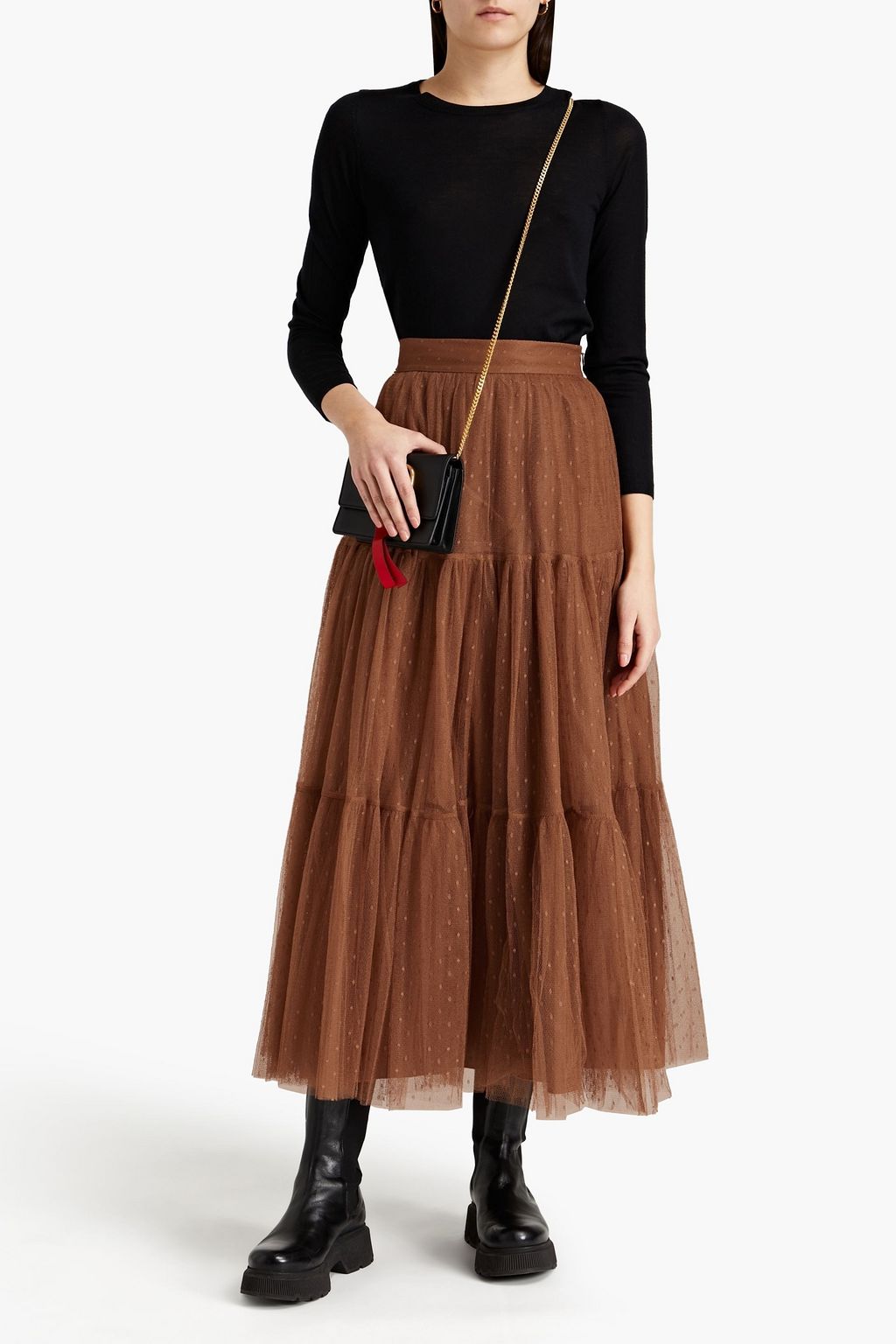 REDVALENTINO Tiered point d'espirit maxi skirt