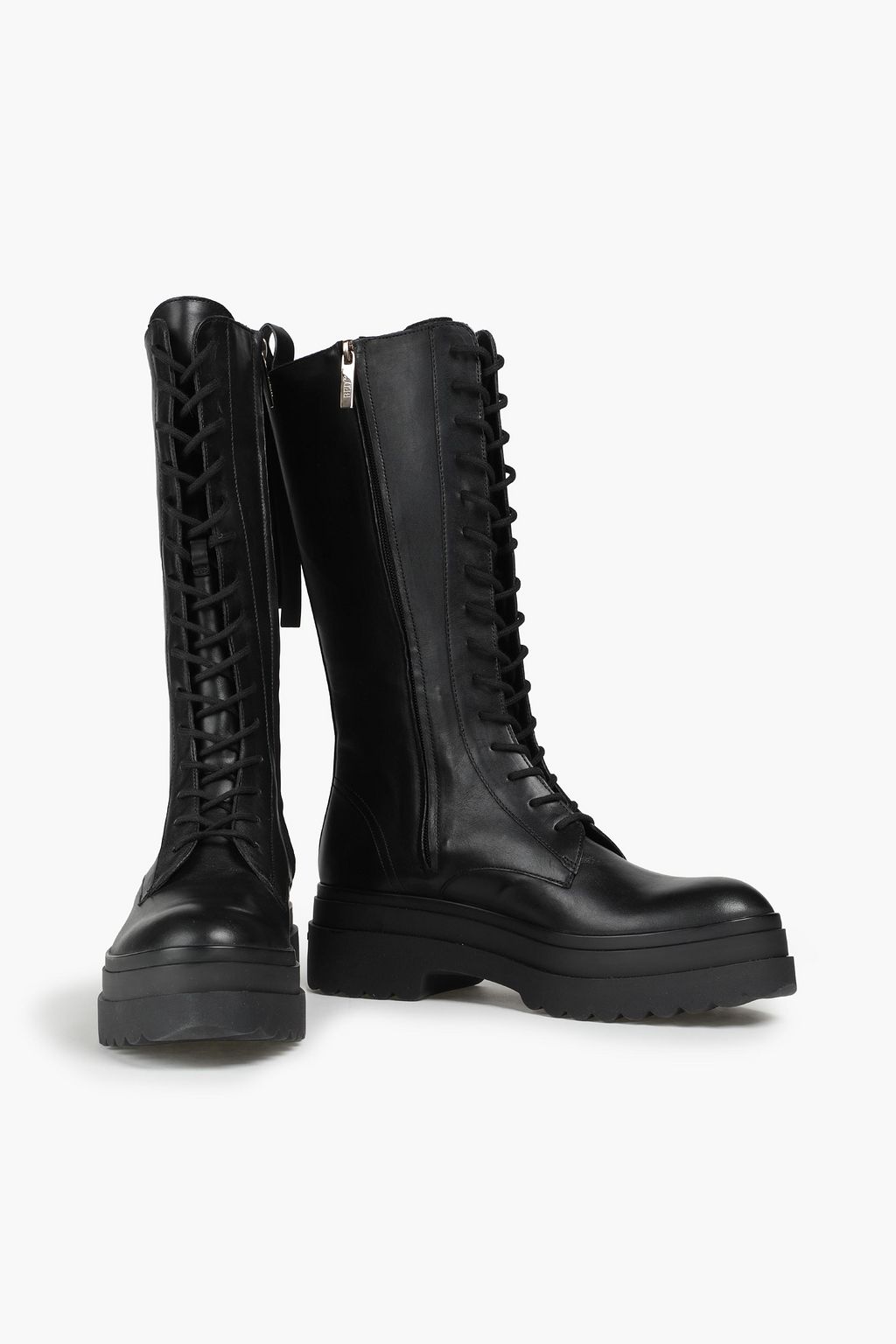 Black Leather platform combat boots 