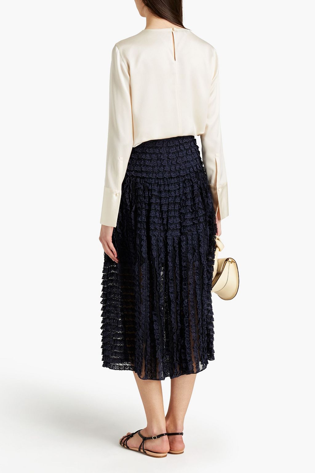 CHLOÉ Lace-trimmed ruffled silk-organza midi skirt