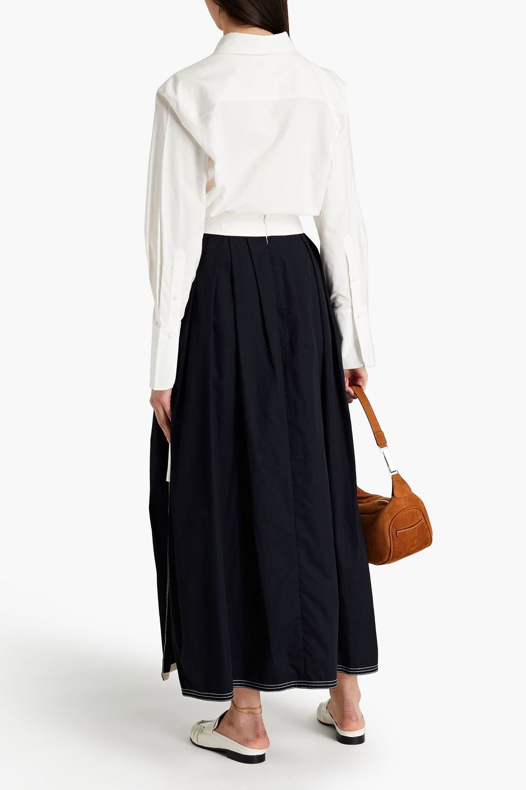 CHLOÉ Pleated two-tone cotton-twill maxi skirt
