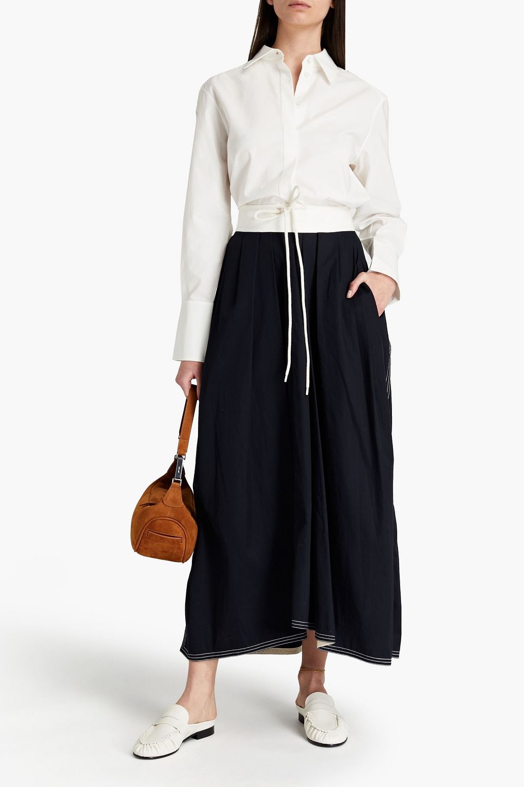 CHLOÉ Pleated two-tone cotton-twill maxi skirt