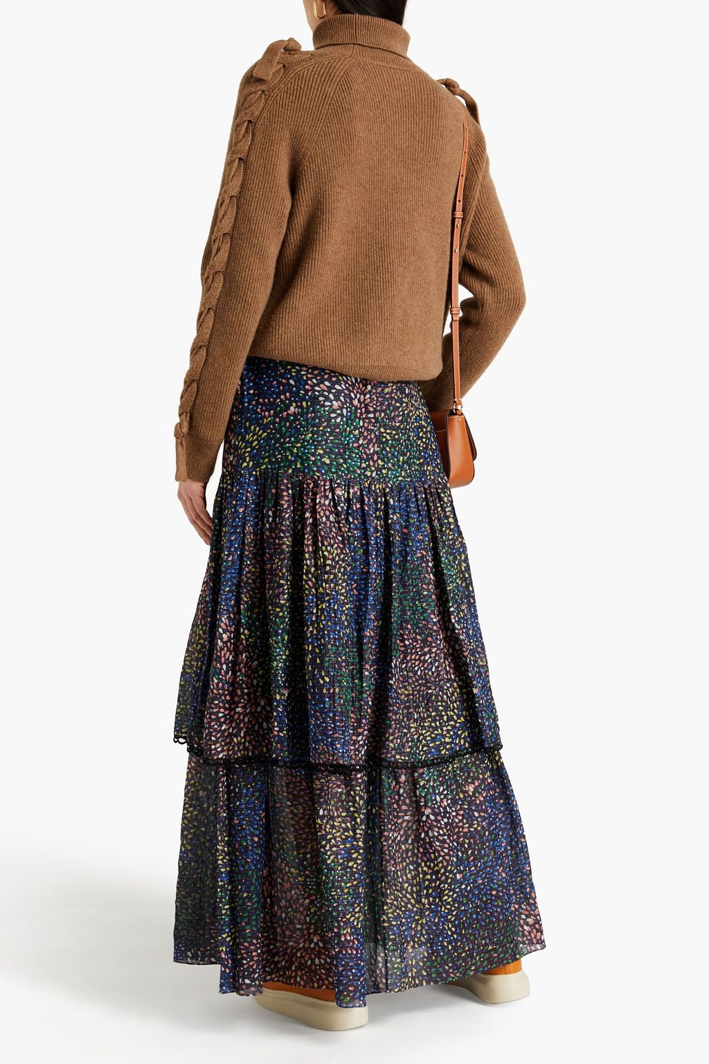 CHLOÉ Tiered printed cotton-blend georgette maxi skirt