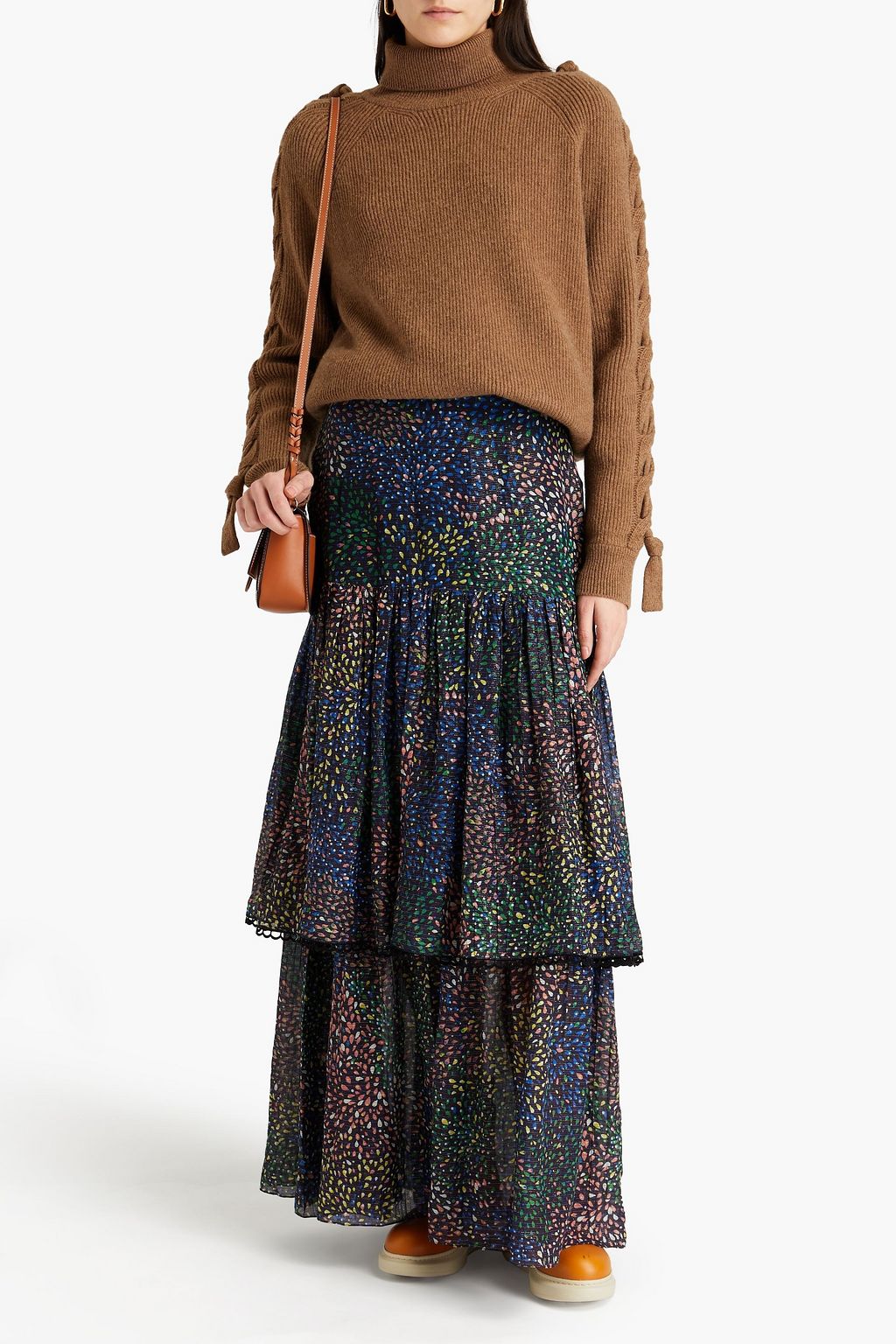 CHLOÉ Tiered printed cotton-blend georgette maxi skirt