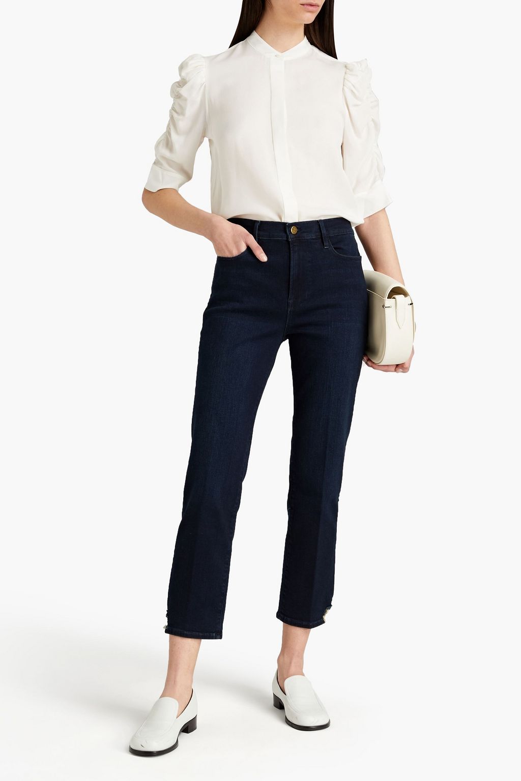 FRAME Gathered silk-crepe blouse