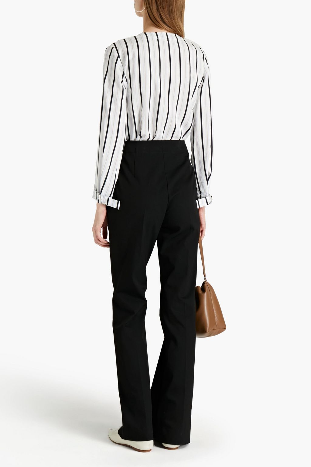 CLAUDIE PIERLOT Ruffle-trimmed striped twill shirt