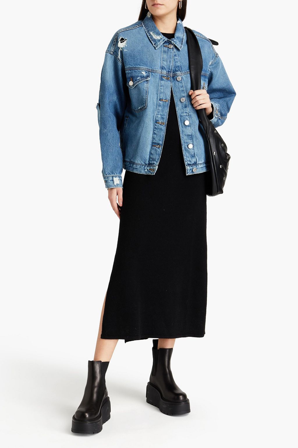 FRAME Oversized distressed denim jacket THE