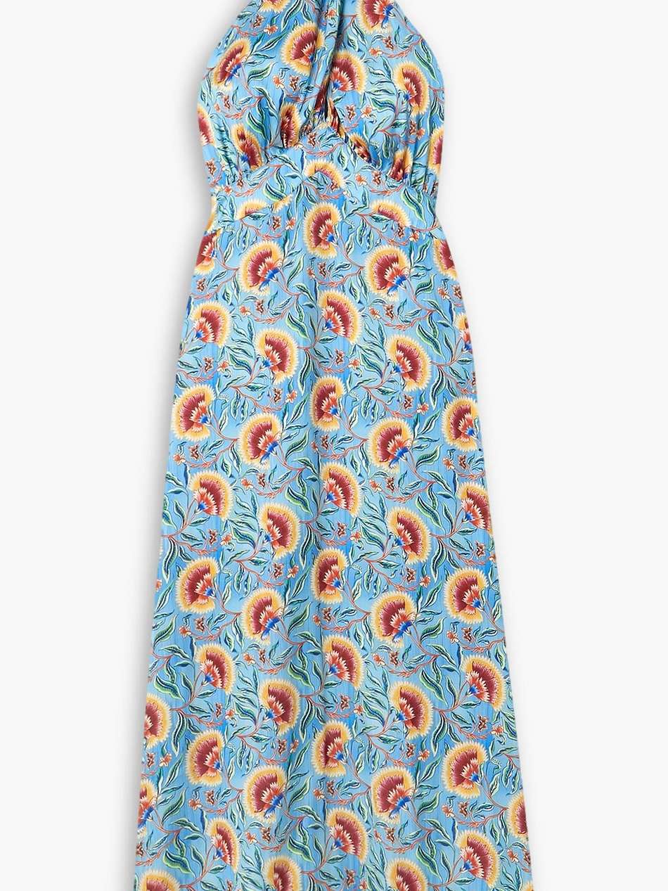 ruffled floral-print satin maxi dress