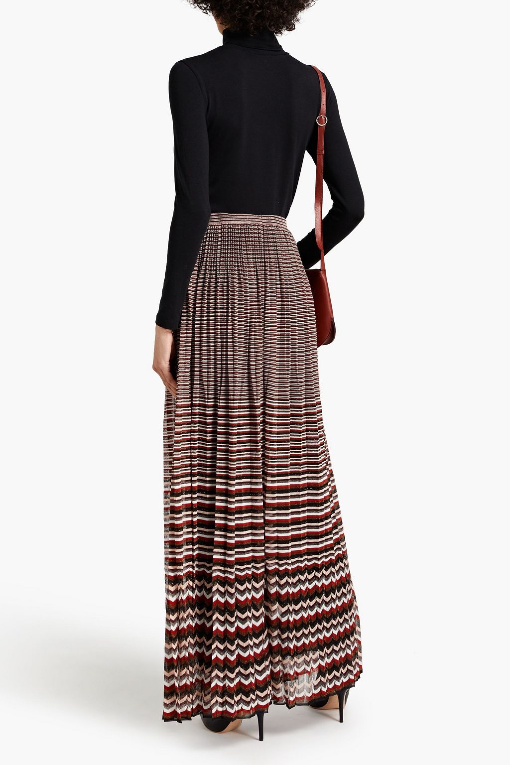 MISSONI Pleated metallic crochet-knit maxi skirt