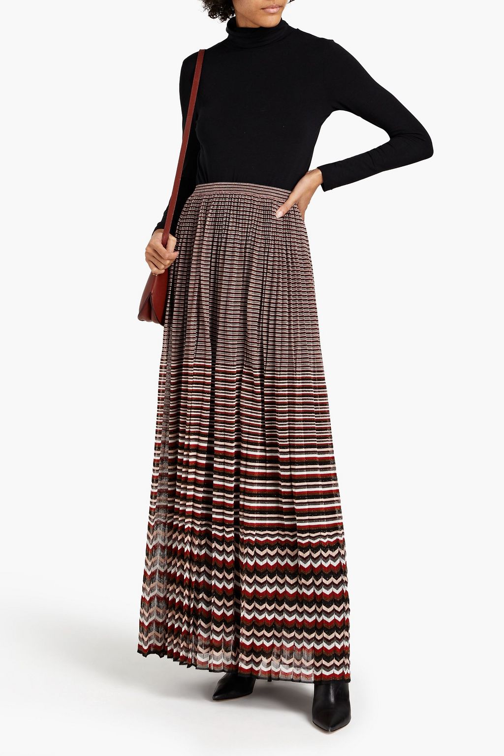 MISSONI Pleated metallic crochet-knit maxi skirt