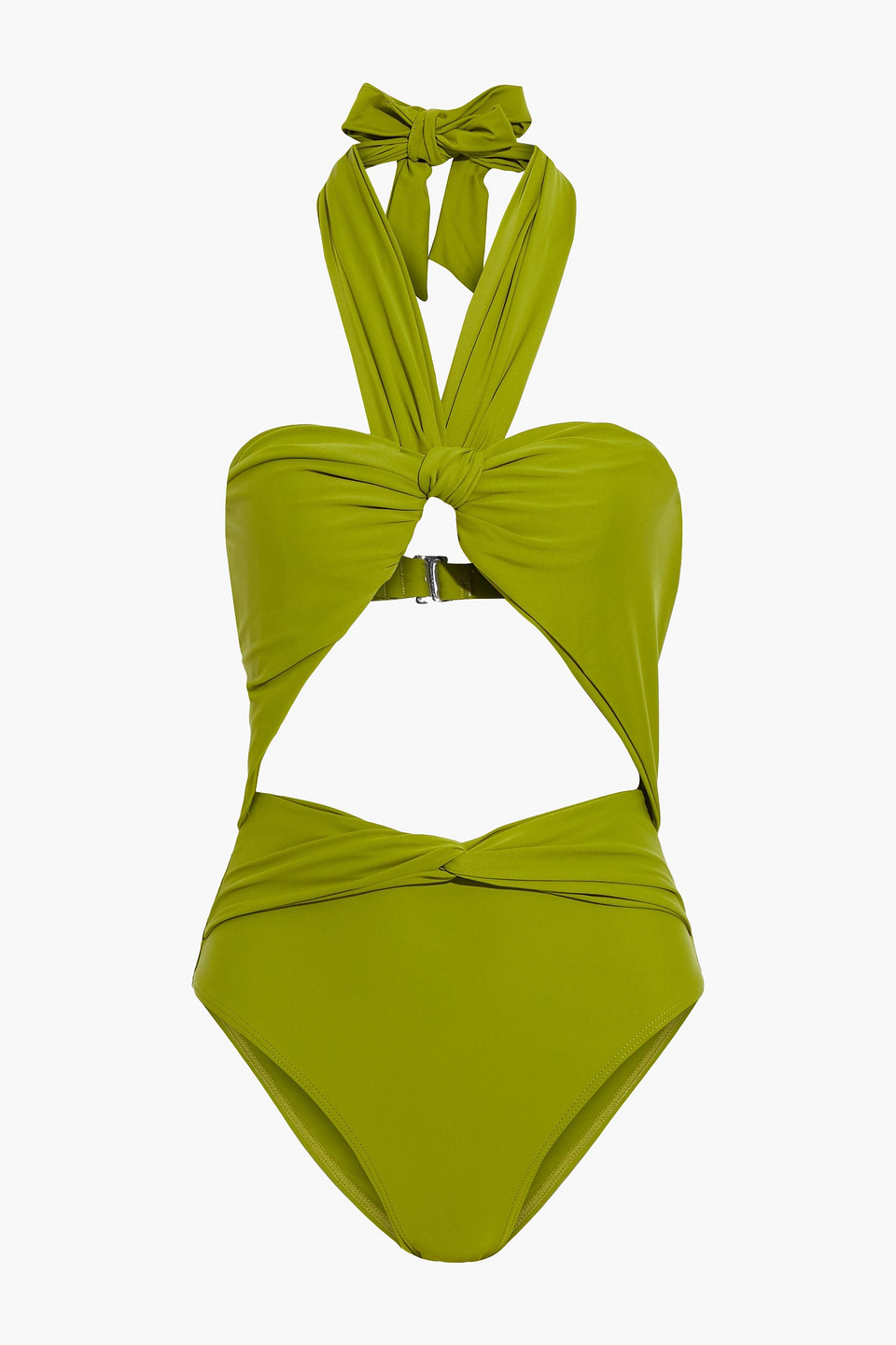 Andrea Iyamah Twist-front Halterneck Swimsuit In Lime Green