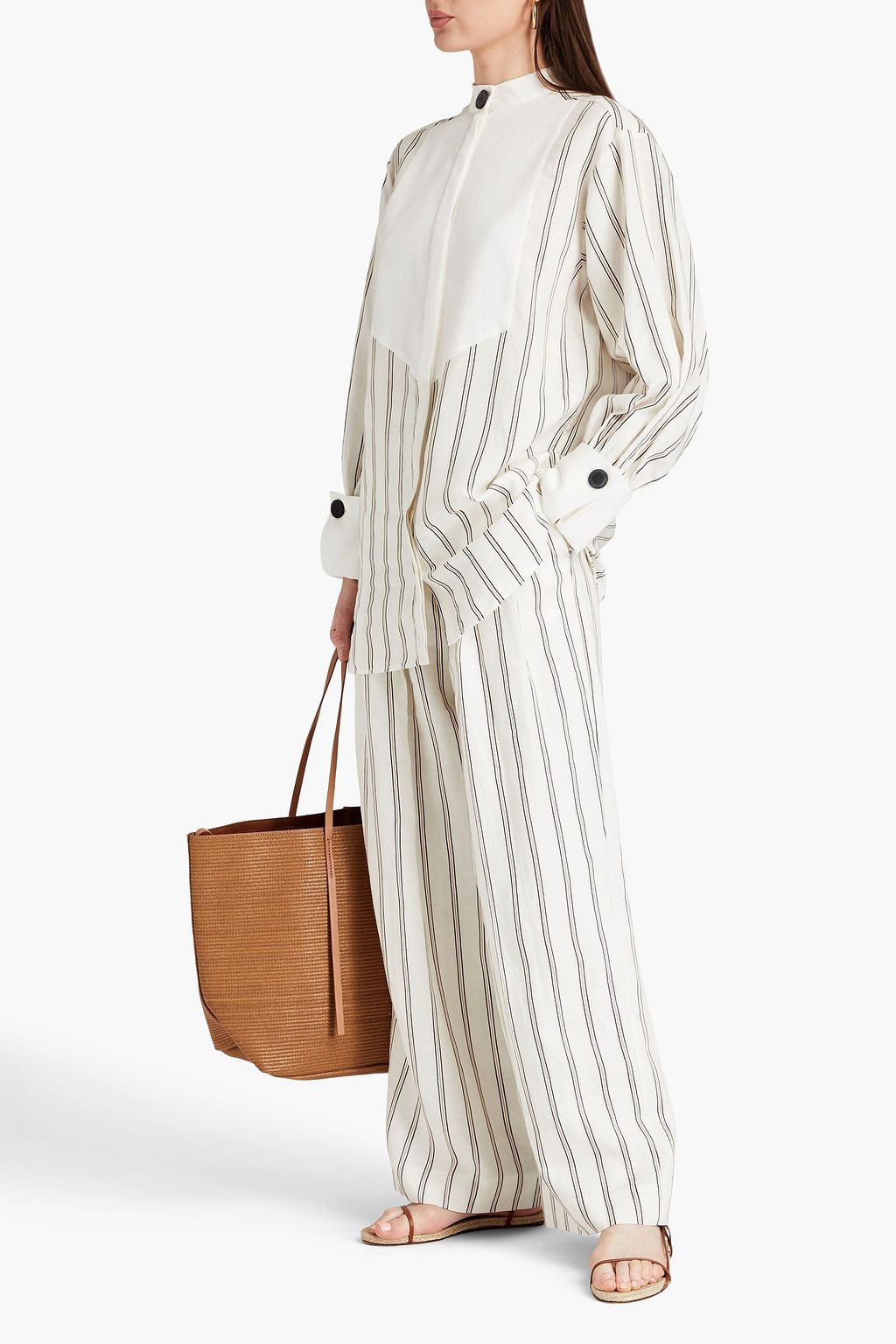 BY MALENE BIRGER Aglaja piqué-paneled striped linen-blend shirt