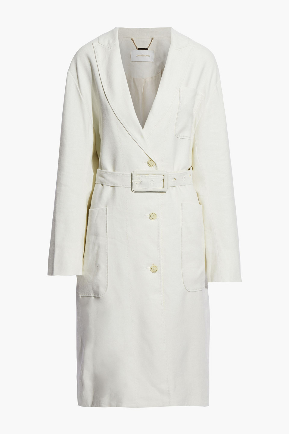 Luminous belted linen-blend trench coat