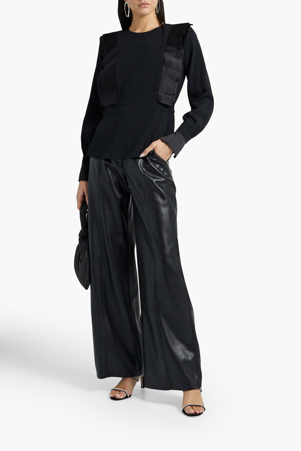 Alexis Tavi Pleated Satin-trimmed Silk-crepe Top In Black