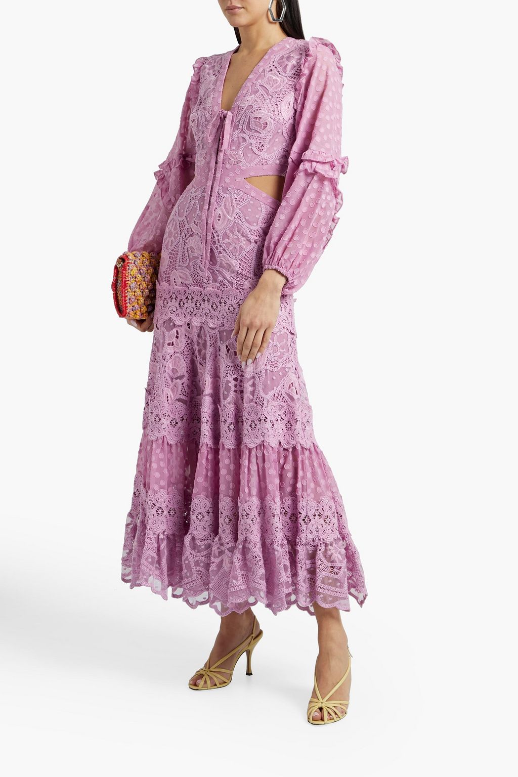 ALEXIS Zendaya cutout embroidered tulle, fil coupé and lace maxi dress