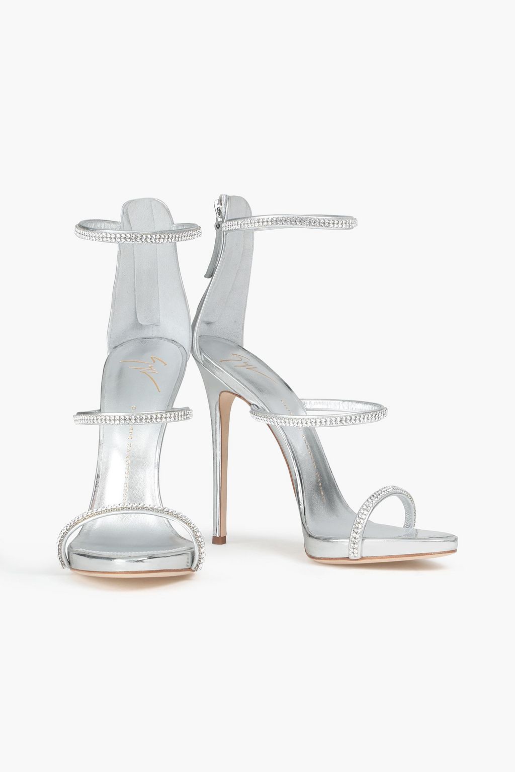 GIUSEPPE ZANOTTI Crystal-embellished metallic leather sandals