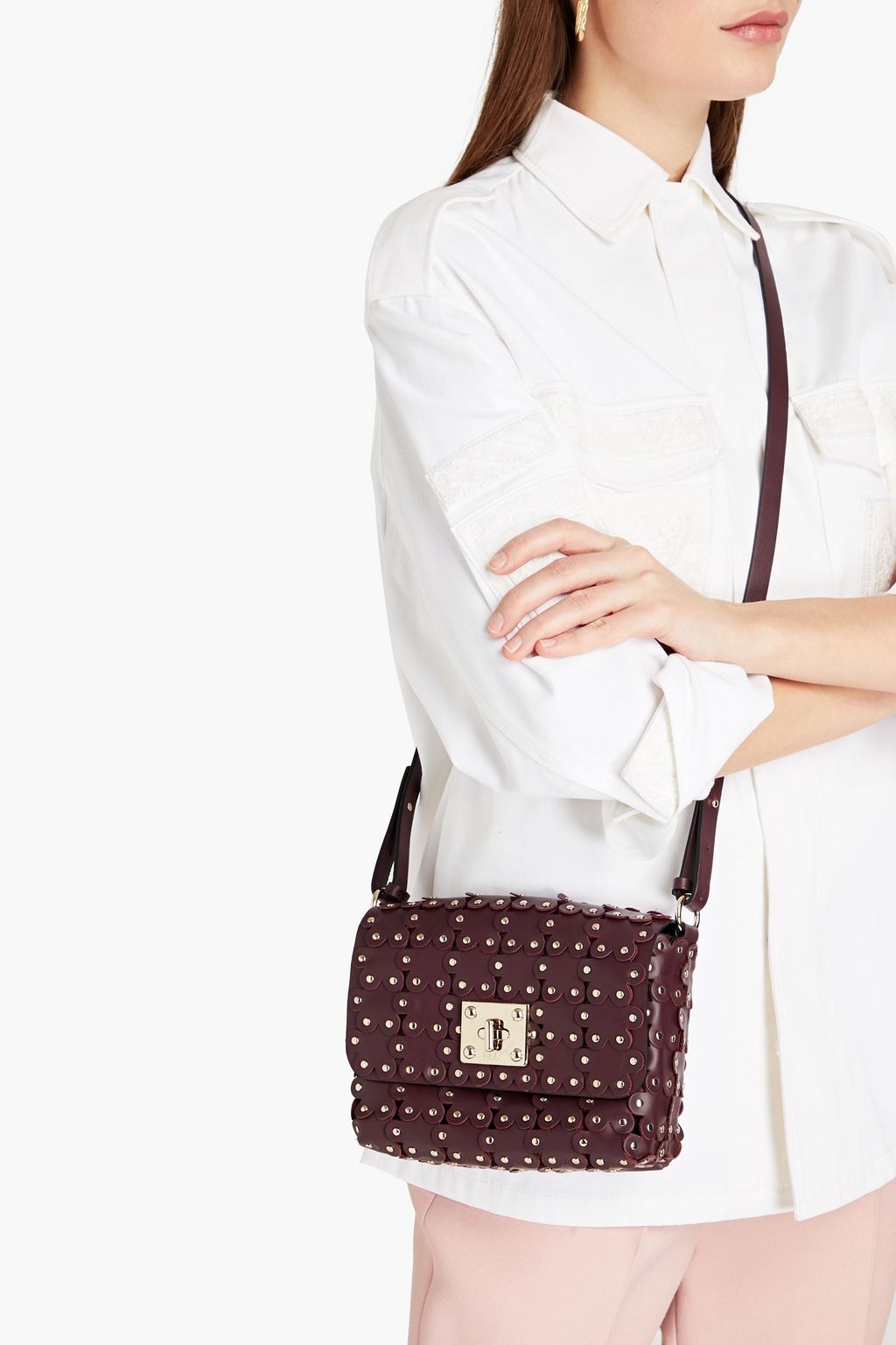RED(V) Flower Puzzle laser-cut studded leather shoulder bag