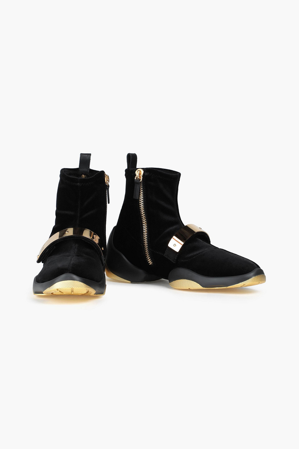 Giuseppe Zanotti Buckle-embellished Velvet High-top Trainers In Black