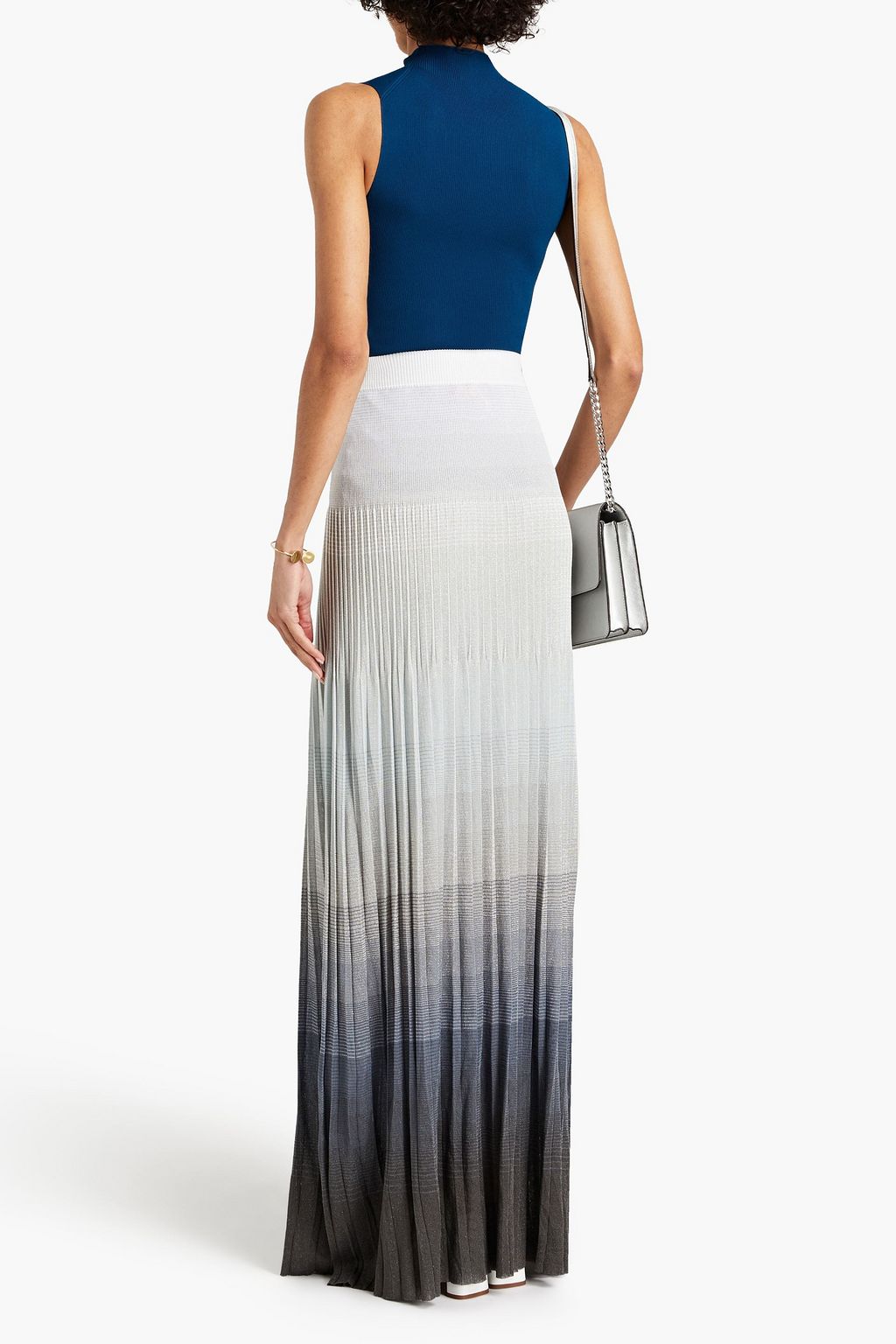 MISSONI Pleated metallic dégradé stretch-knit maxi skirt