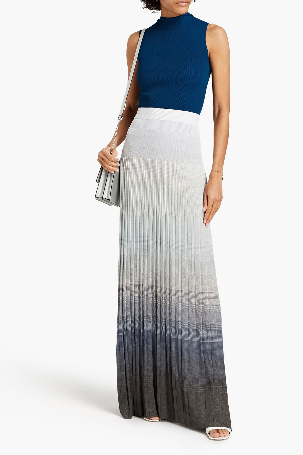 MISSONI Pleated metallic dégradé stretch-knit maxi skirt