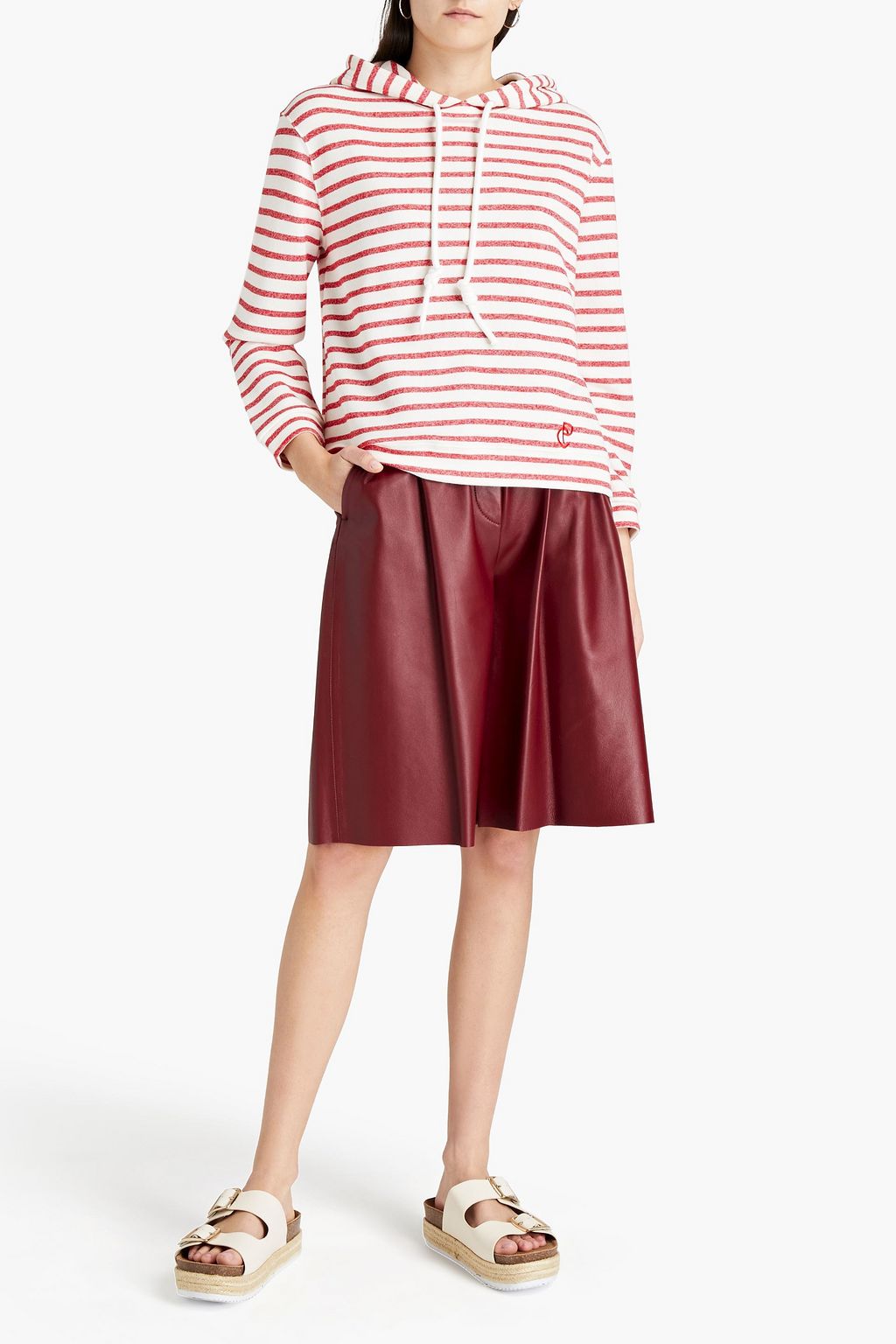 CLAUDIE PIERLOT Striped French cotton-blend terry hoodie