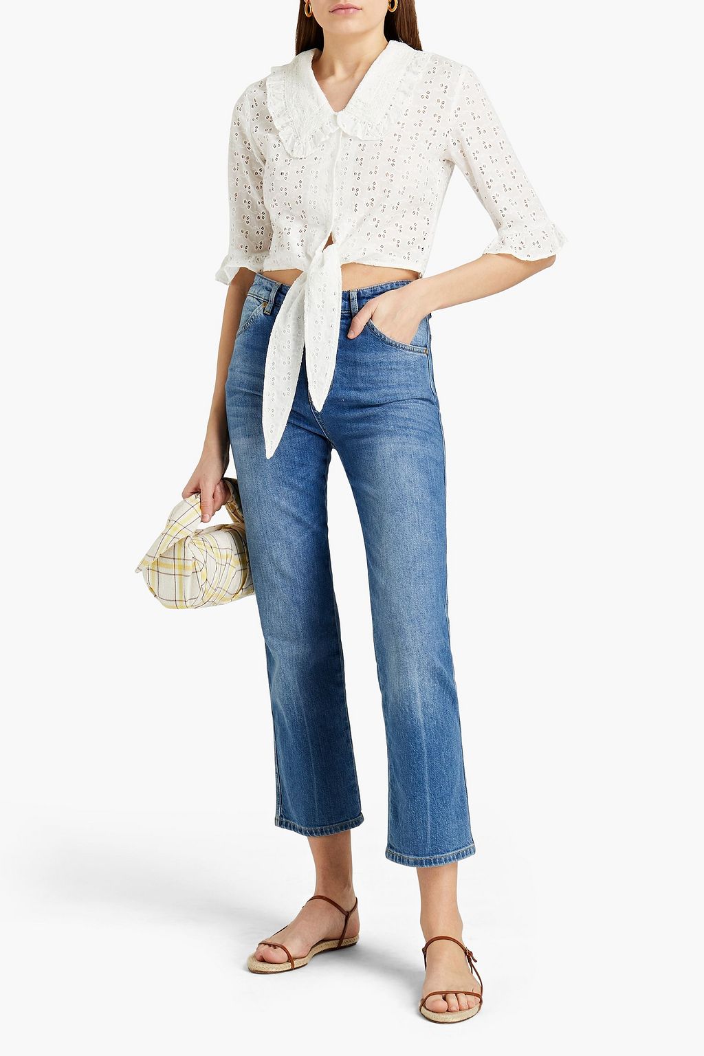 CLAUDIE PIERLOT Bajou cropped broderie anglaise cotton shirt