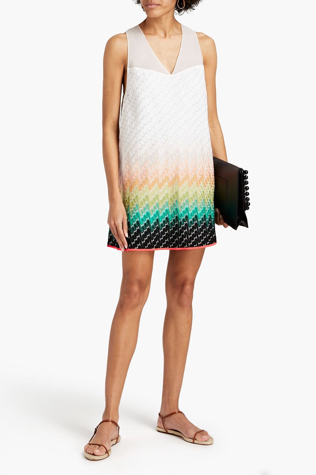 MISSONI Woven-paneled dégradé crochet-knit mini dress