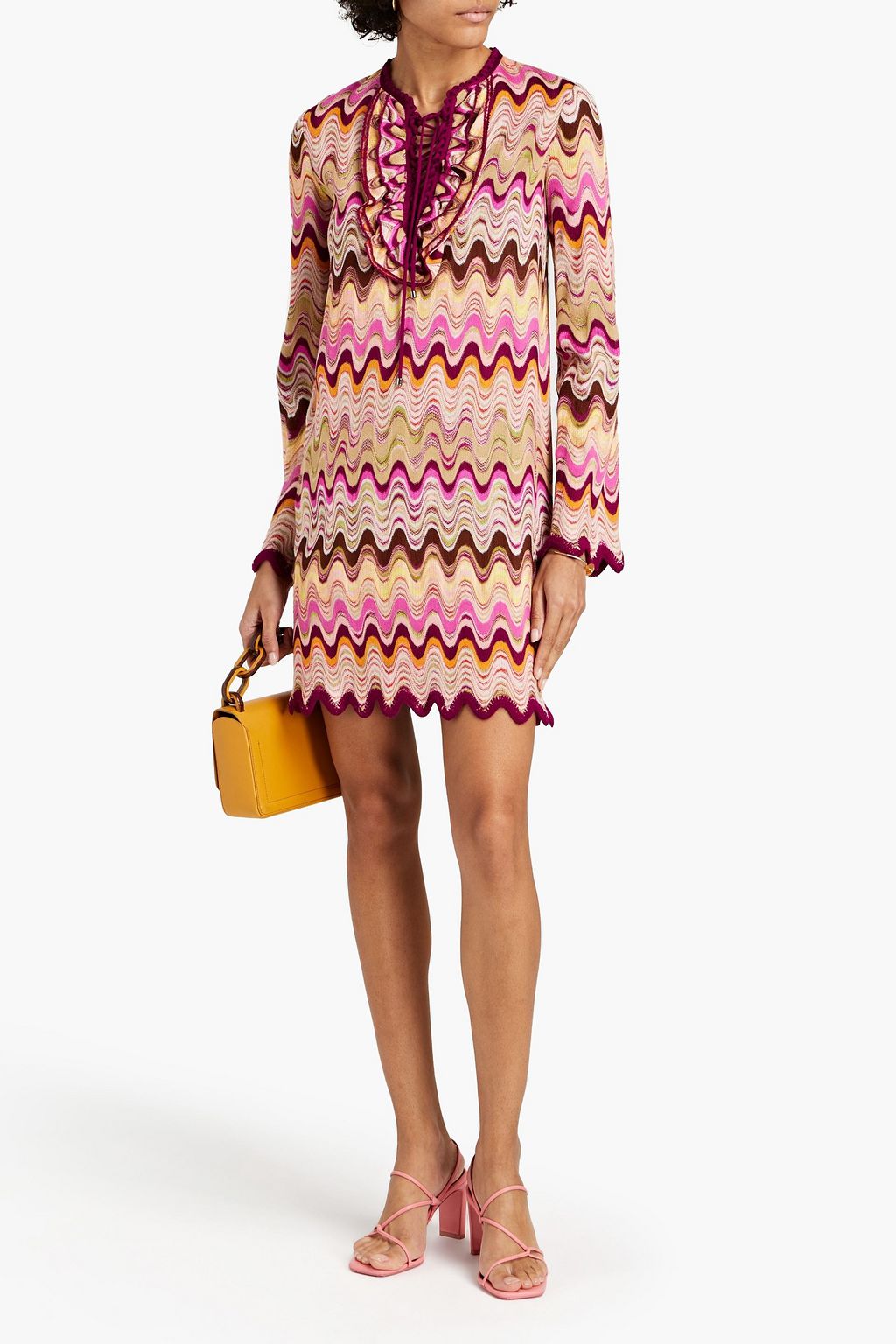 MISSONI Lace-up ruffled crochet-knit mini dress