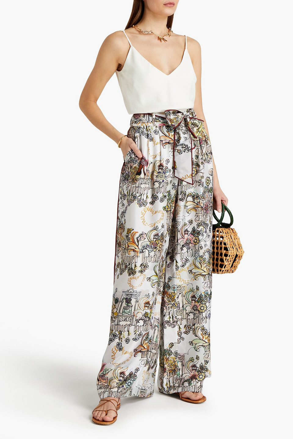 Zimmermann Printed Silk-satin Twill Wide-leg Trousers In Multi