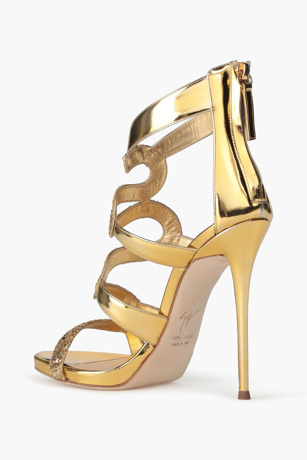 GIUSEPPE ZANOTTI Glittered mirrored leather sandals
