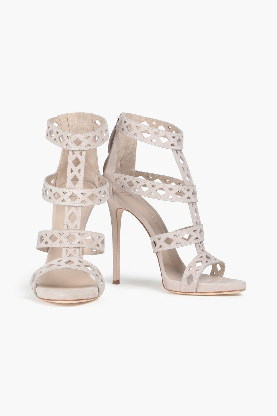 Giuseppe Zanotti Laser-cut Suede Sandals In Neutrals