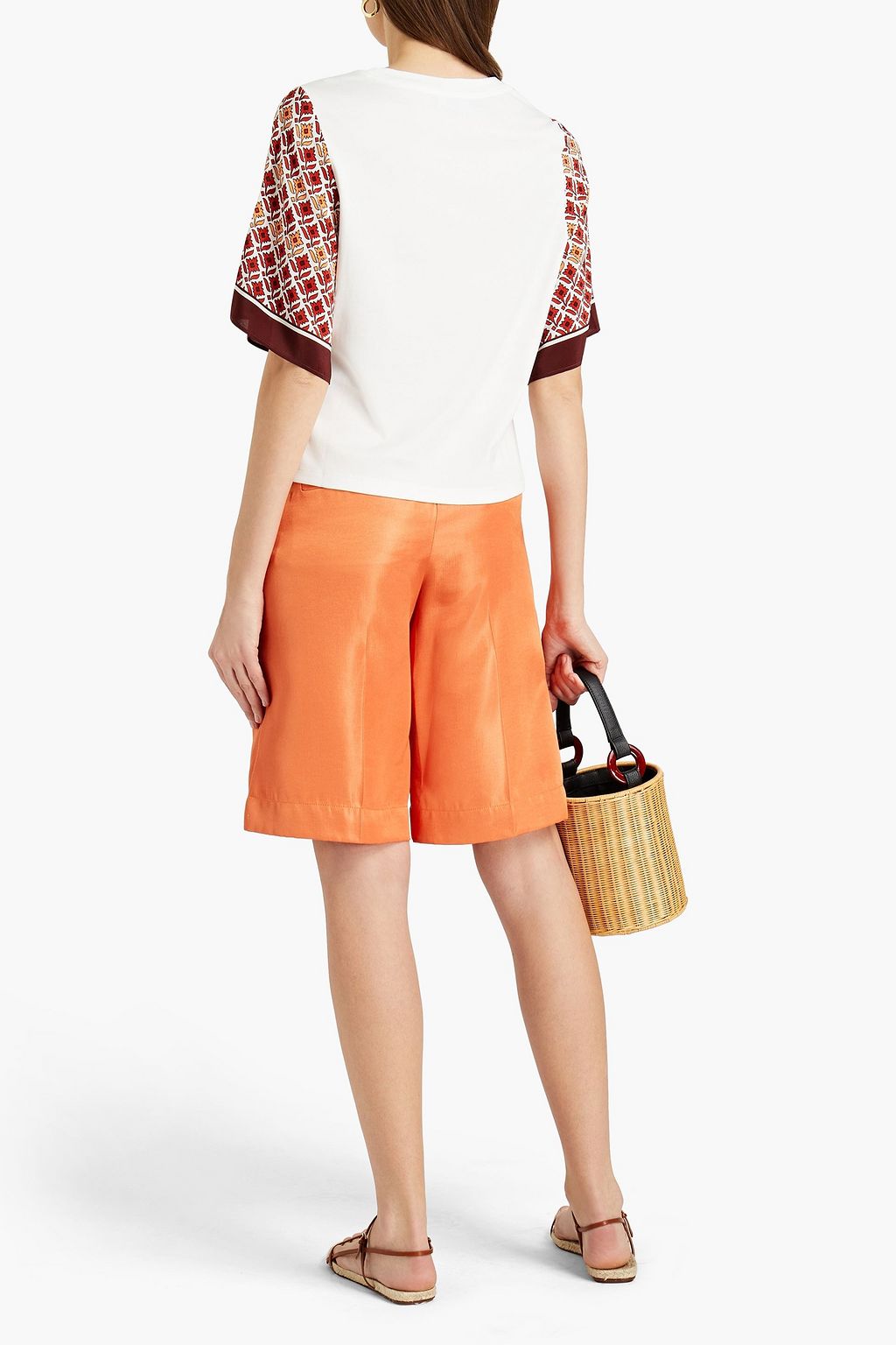 CLAUDIE PIERLOT Floral-print crepe-paneled cotton-jersey top