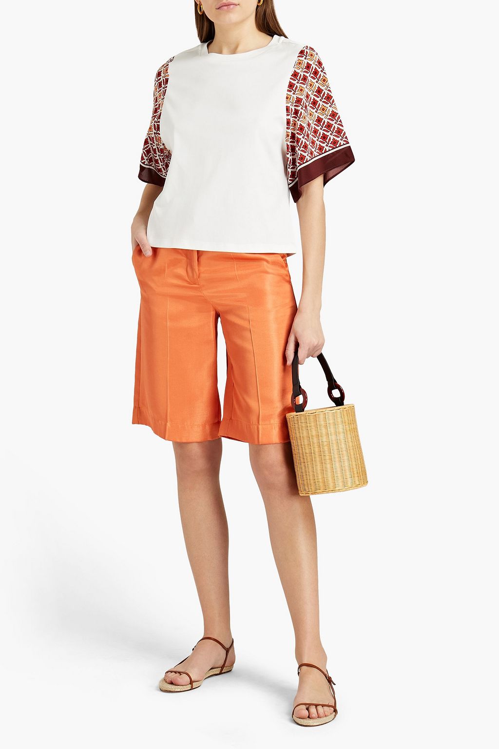 CLAUDIE PIERLOT Floral-print crepe-paneled cotton-jersey top