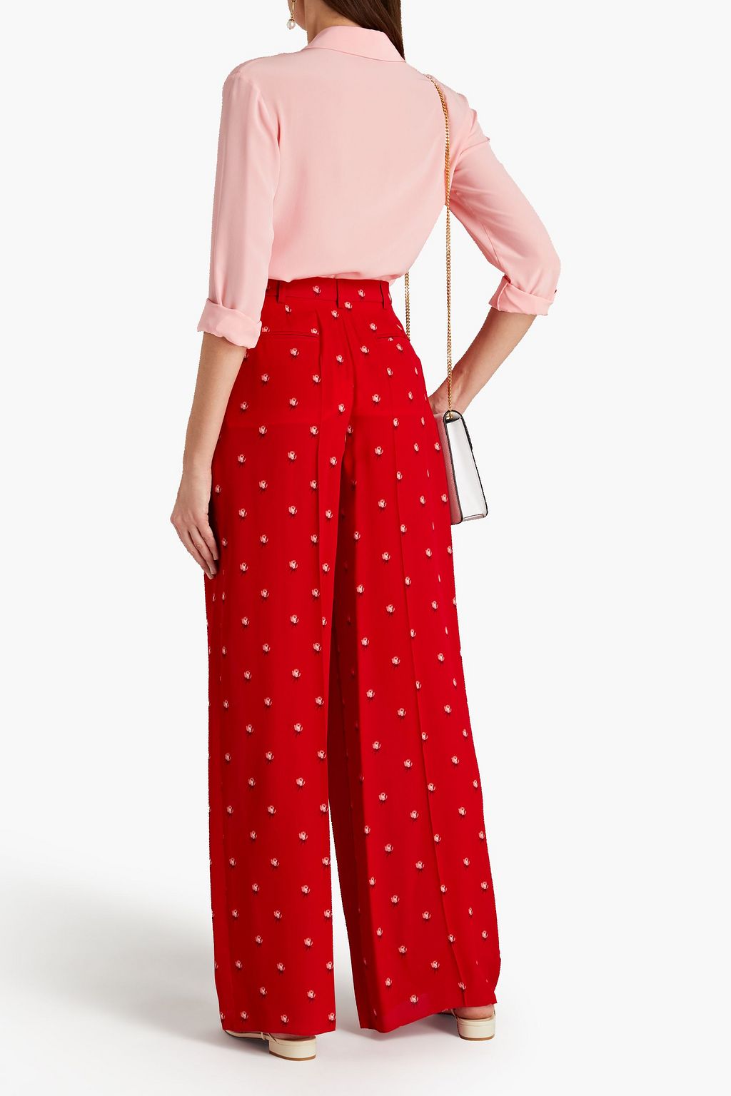 VALENTINO GARAVANI Belted pleated floral-print wide-leg pants
