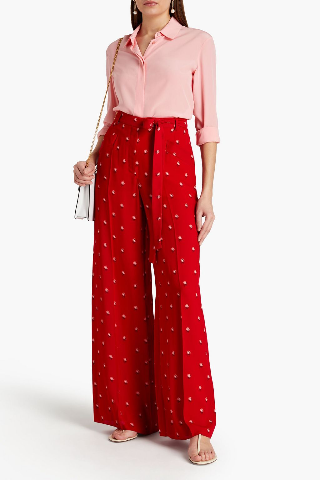 VALENTINO GARAVANI Belted pleated floral-print wide-leg pants