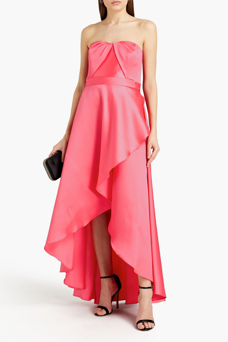 ml Monique Lhuillier Strapless Wrap-effect Duchesse-satin Gown In Pink
