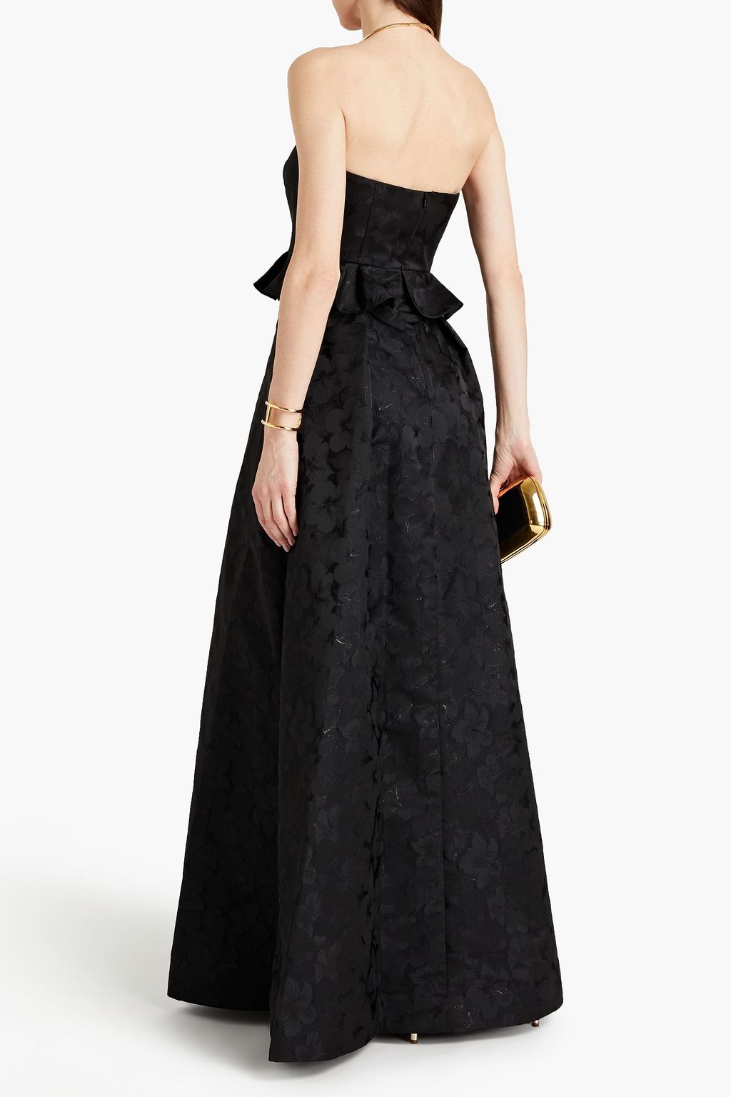 ML MONIQUE LHUILLIER Strapless metallic floral-jacquard gown