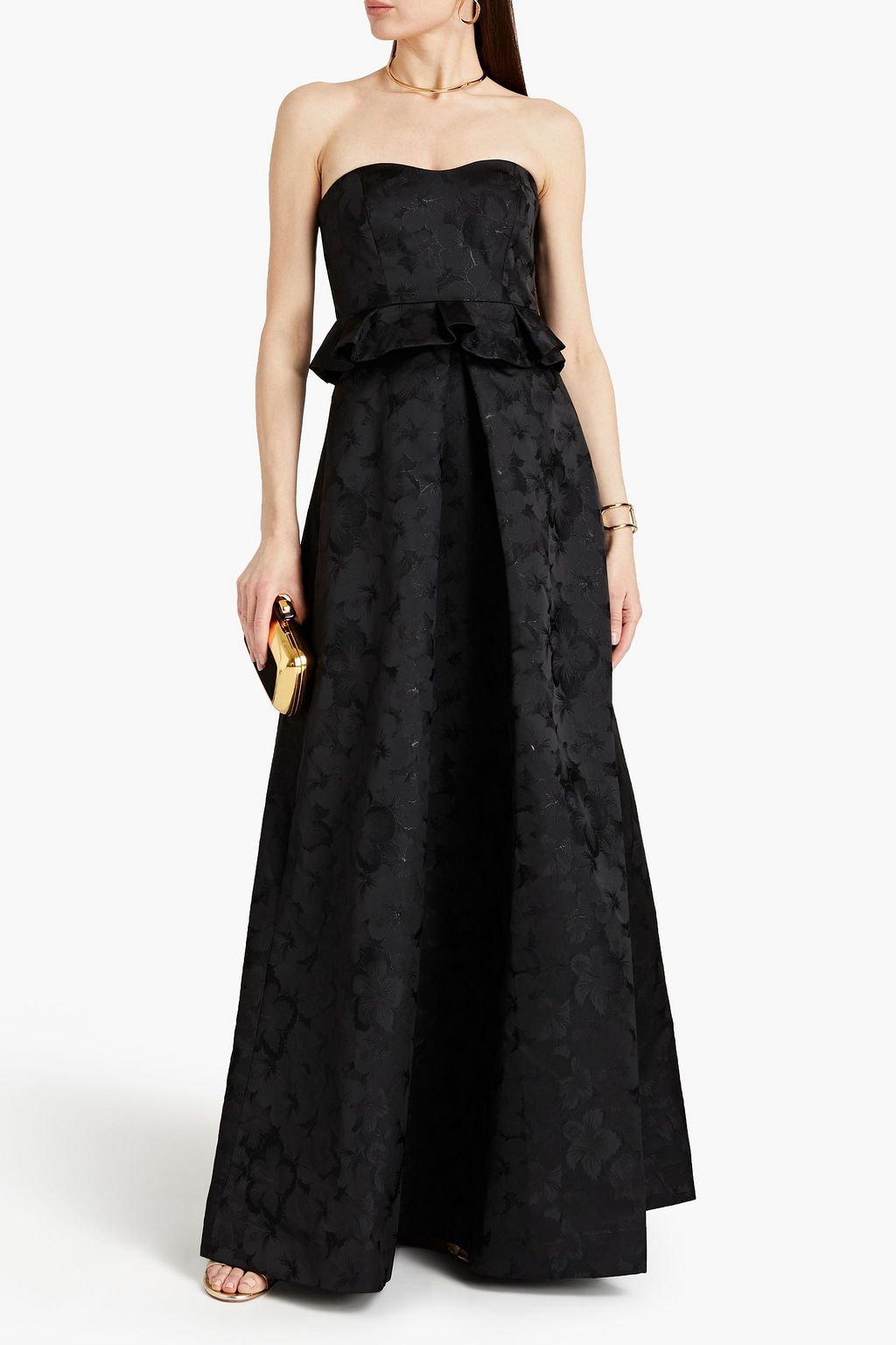 ML MONIQUE LHUILLIER Strapless metallic floral-jacquard gown