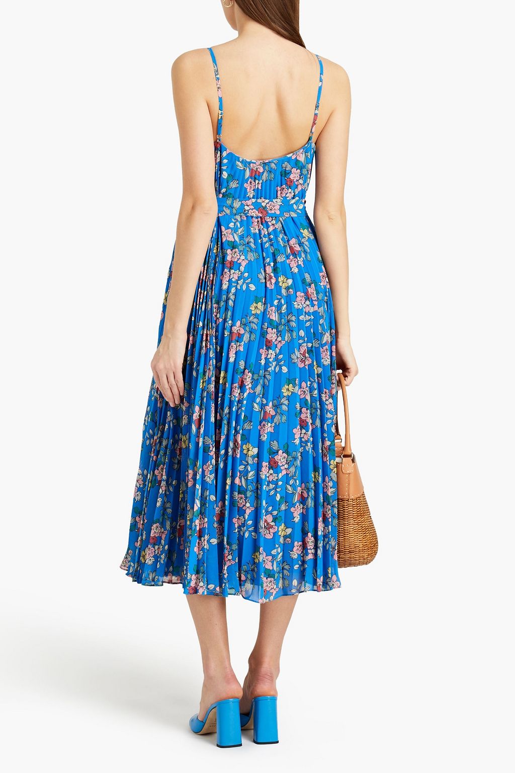ML MONIQUE LHUILLIER Pleated floral-print georgette midi dress