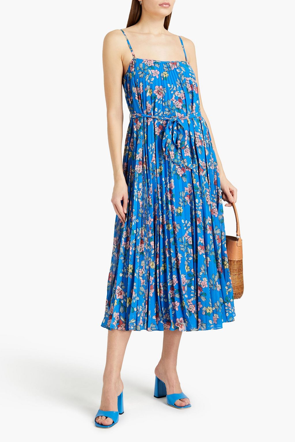 ML MONIQUE LHUILLIER Pleated floral-print georgette midi dress