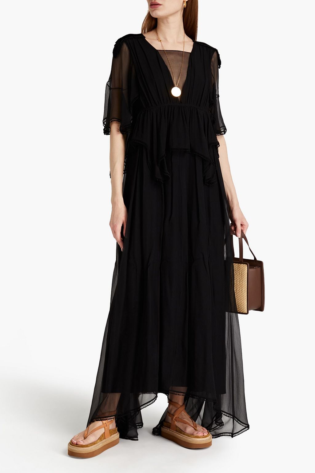 CHLOÉ Gathered silk-crepon maxi dress
