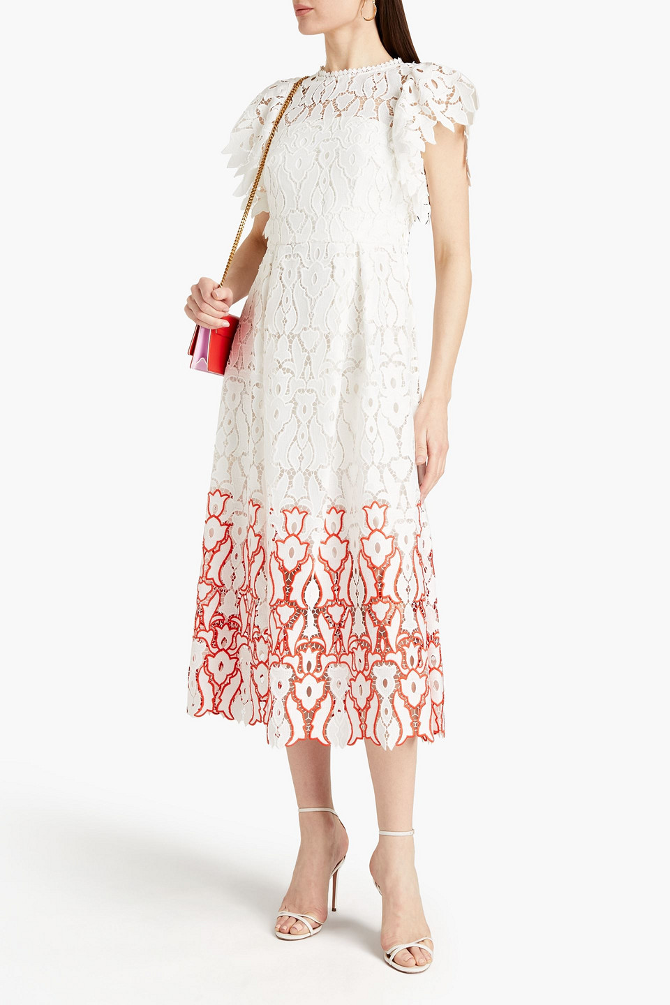 ml Monique Lhuillier Macramé Lace Midi Dress In White